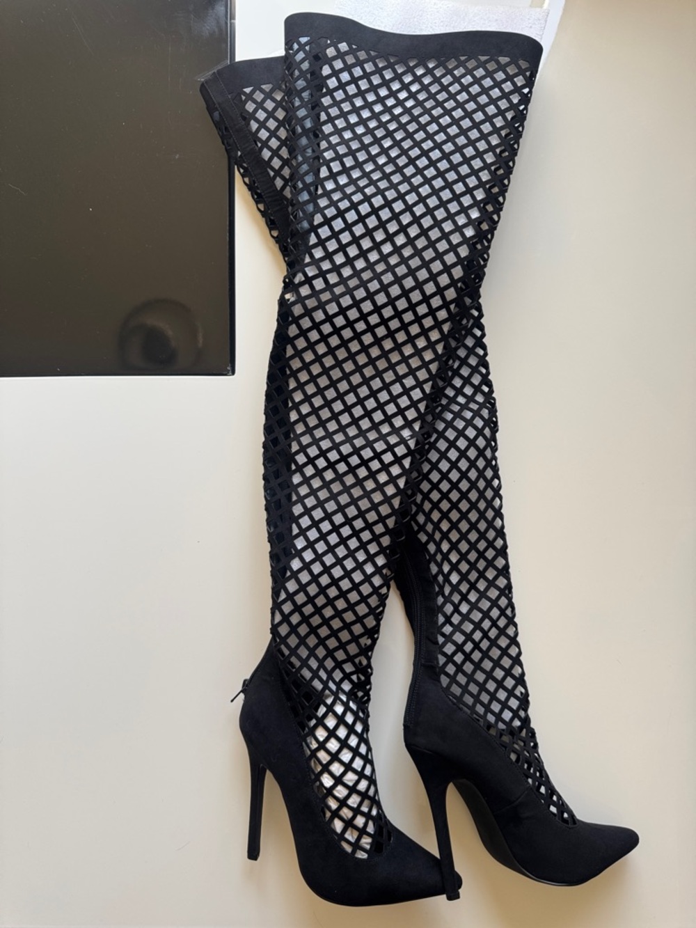 Privileged by J.C Dossier Black Lattice Over-the-Knee Stiletto Boots